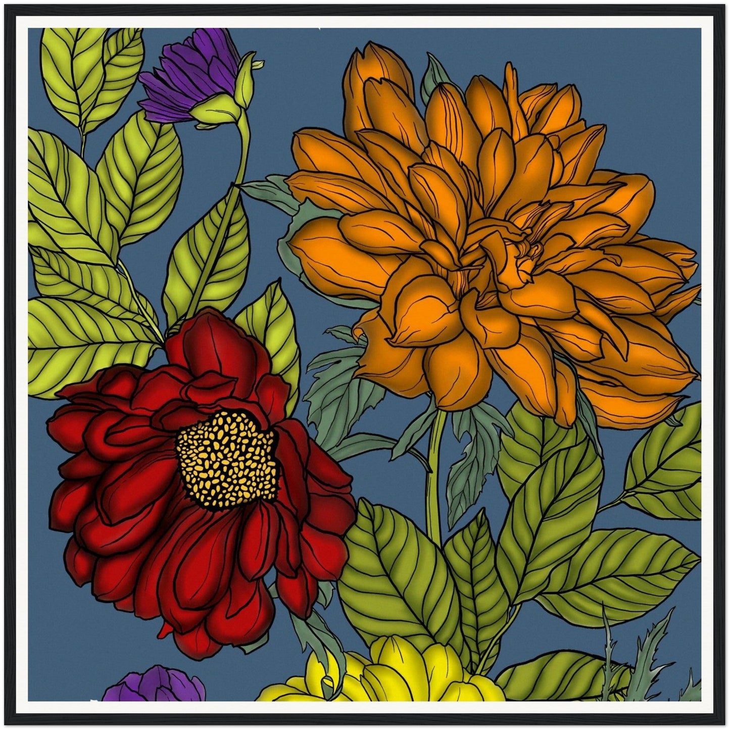 Framed Flower Art Poster – Realistic Design with Beautiful Flowers for Living Room or Kitchen – 70x70 cm 28x28″ Print Material