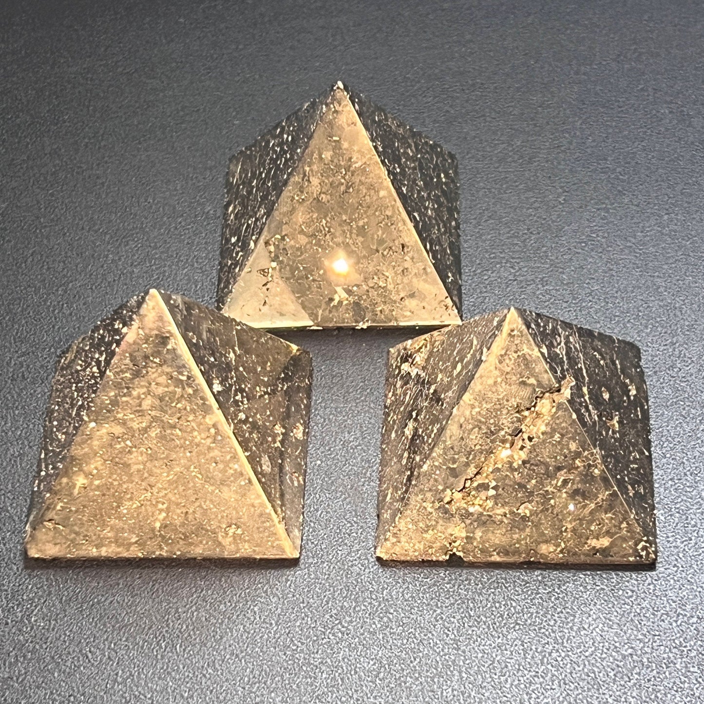 Pyrite Pyramid Druzy Carving – 2" Golden Crystal Polished Decor