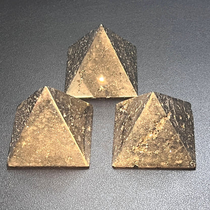 Pyrite Pyramid Druzy Carving – 2" Golden Crystal Polished Decor