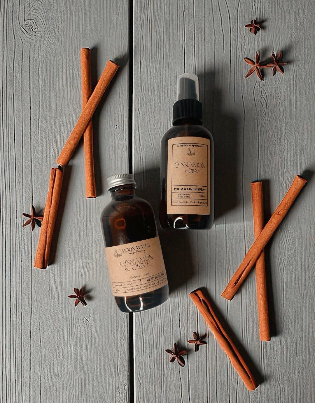 Cinnamon + Clove - ROOM SPRAY & REED DIFFUSER, Warm Spiced Home Fragrance -- by Moon Water Apothecary –