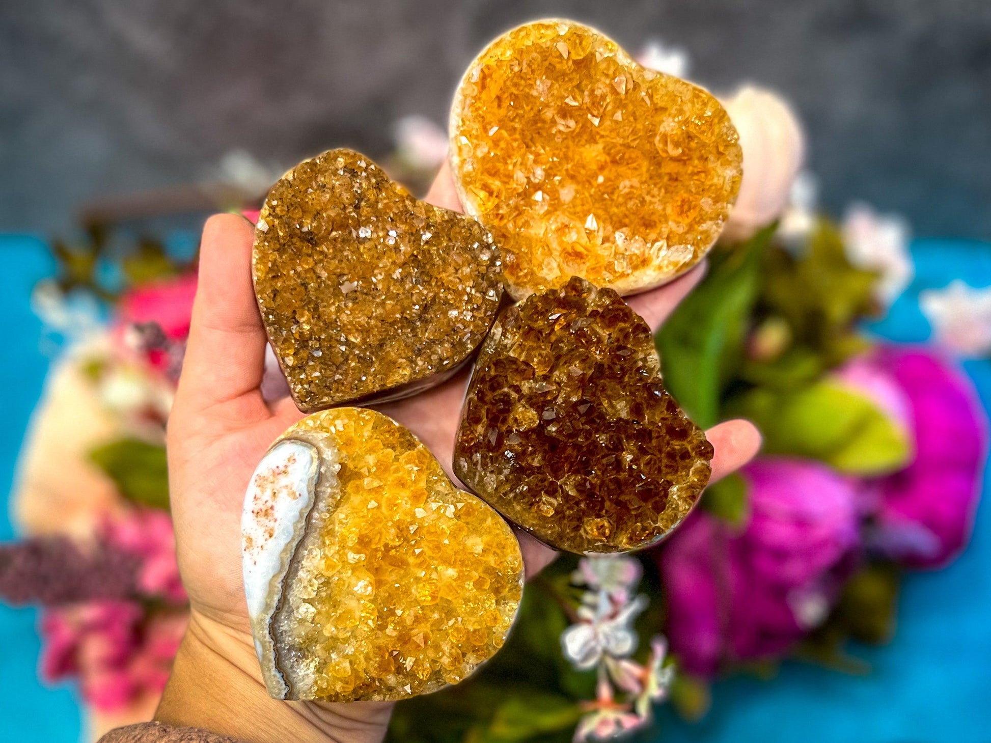 Raw Citrine Hearts, Ethically Sourced from Uruguay – 100-149 grams