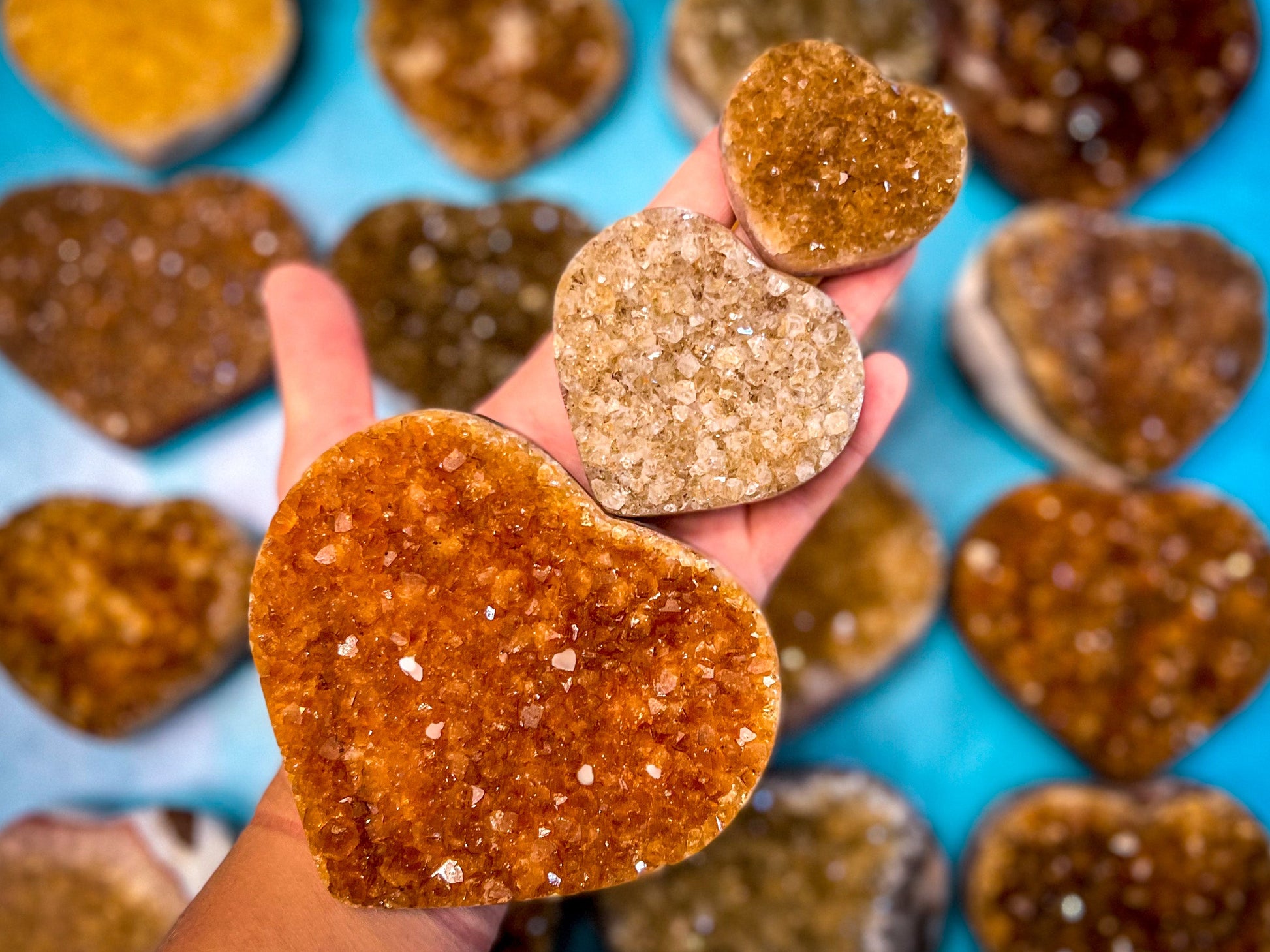 Raw Citrine Hearts, Ethically Sourced from Uruguay –