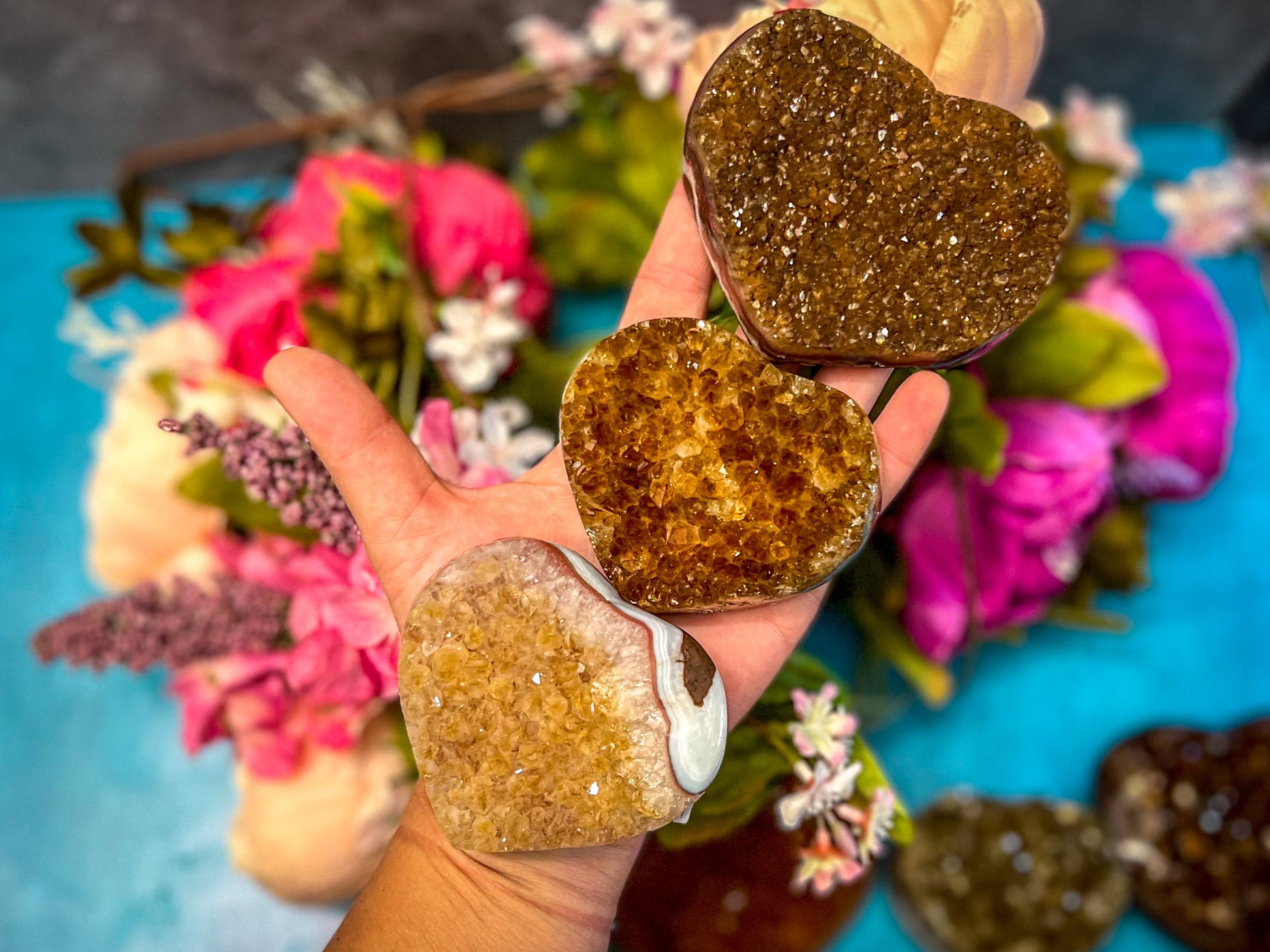 Raw Citrine Hearts, Ethically Sourced from Uruguay – 200-249 grams