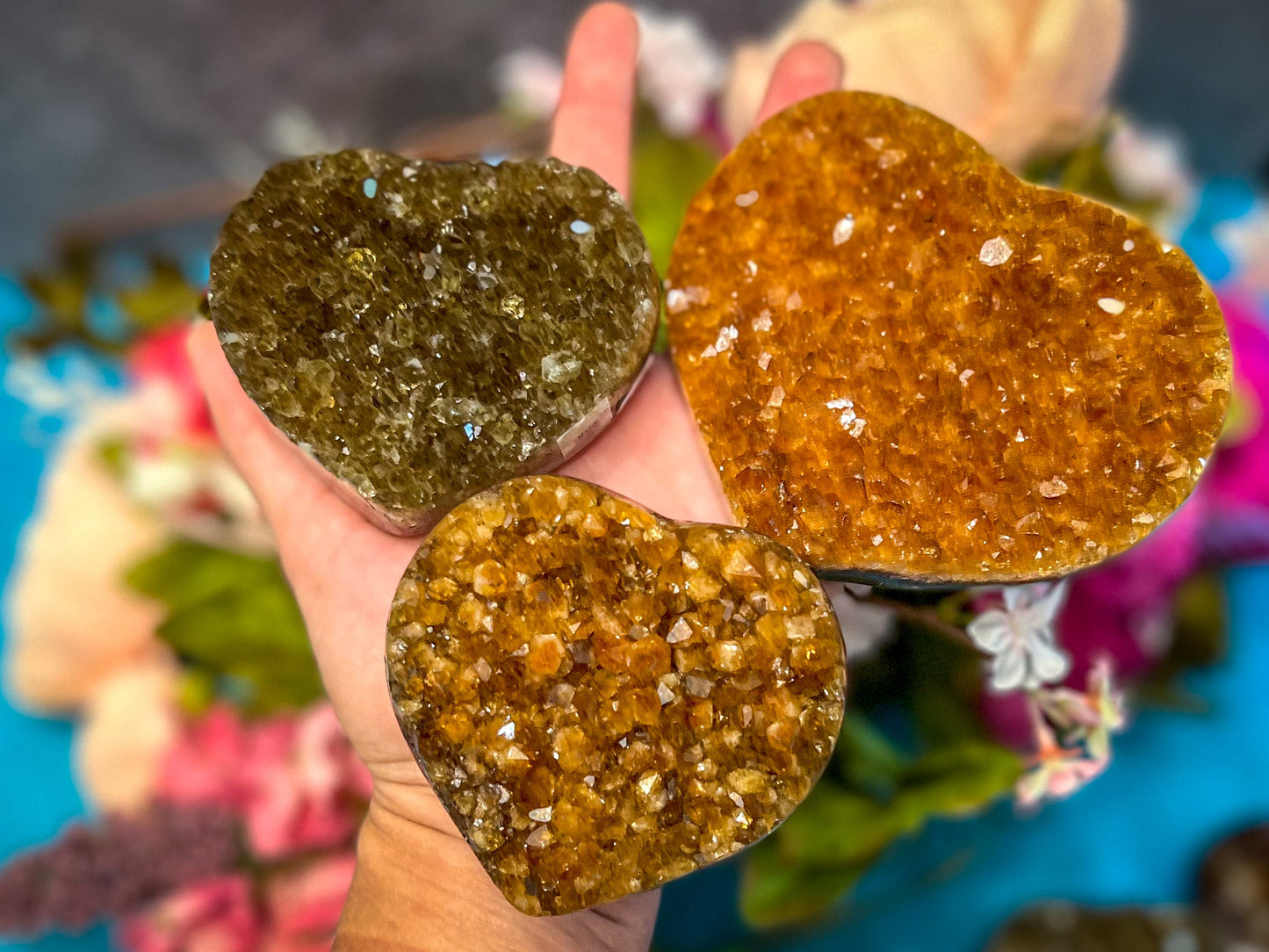 Raw Citrine Hearts, Ethically Sourced from Uruguay – 250-299 grams