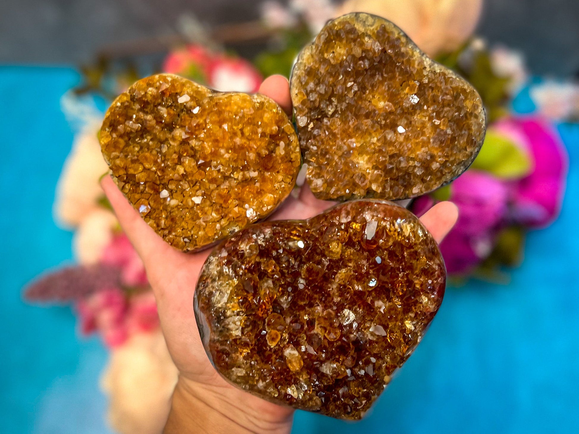 Raw Citrine Hearts, Ethically Sourced from Uruguay – 350-399 grams