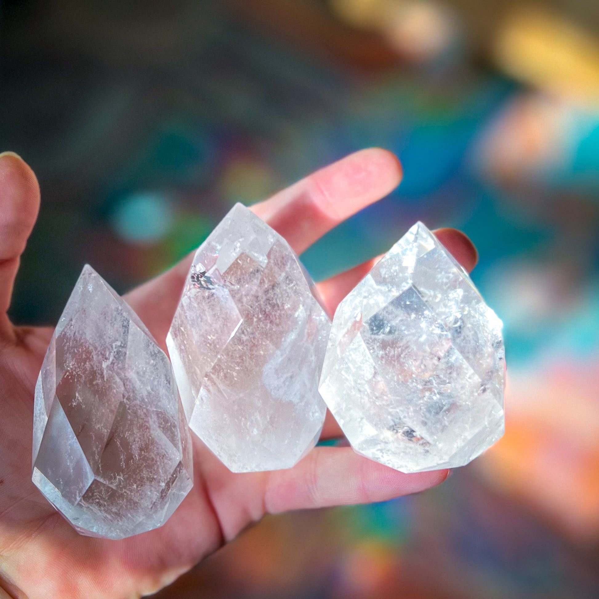 Clear Quartz Faceted Flames – 100-149 grams