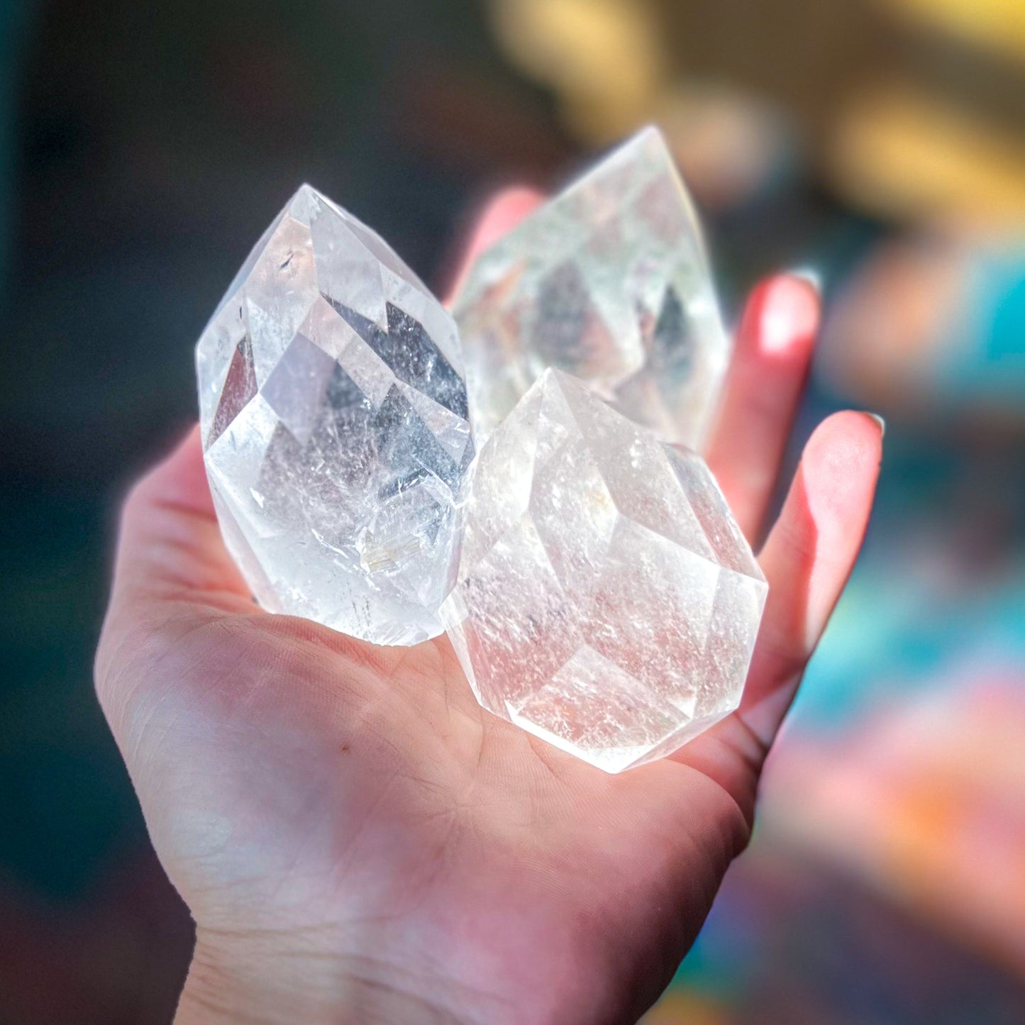 Clear Quartz Faceted Flames – 150-199 grams