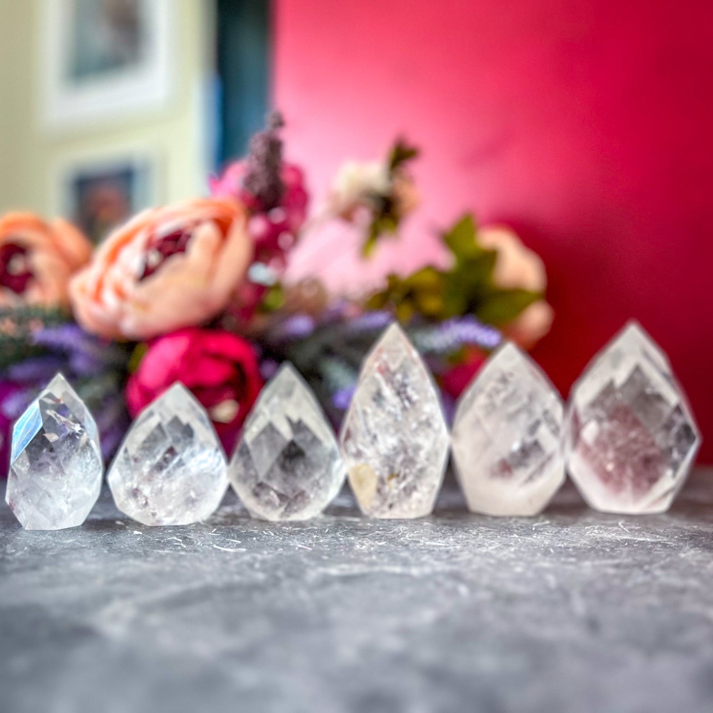 Clear Quartz Faceted Flames –