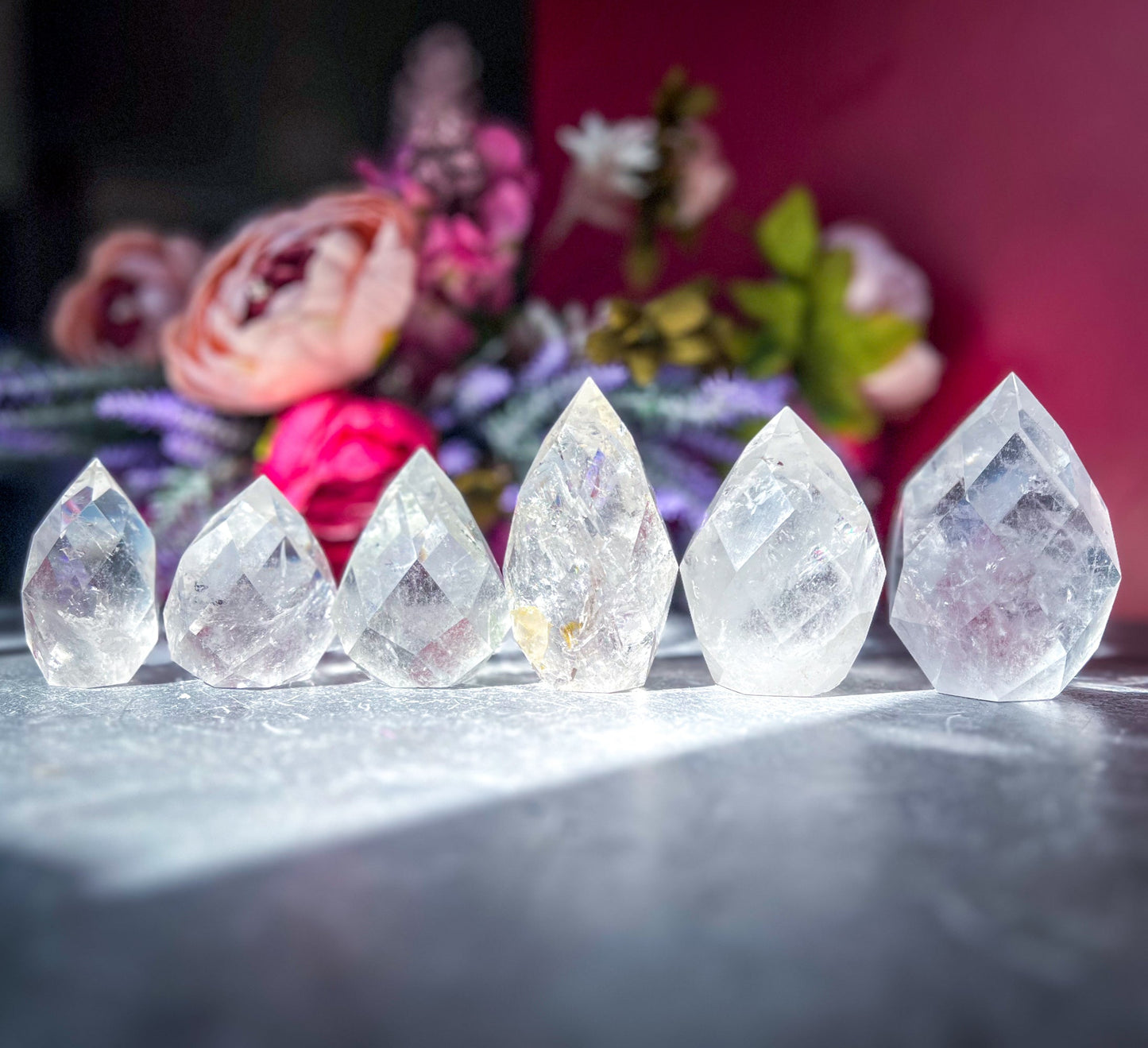 Clear Quartz Faceted Flames –