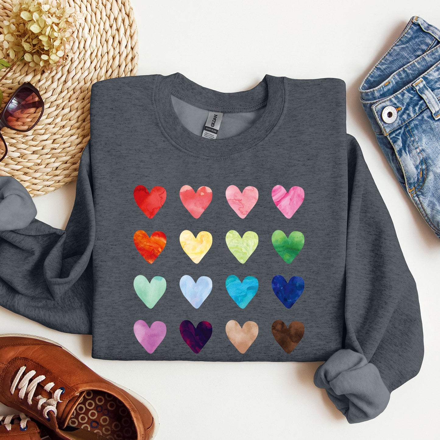 Colorful Hearts, Rainbow, Love, Sweatshirt, Valentine's Day
