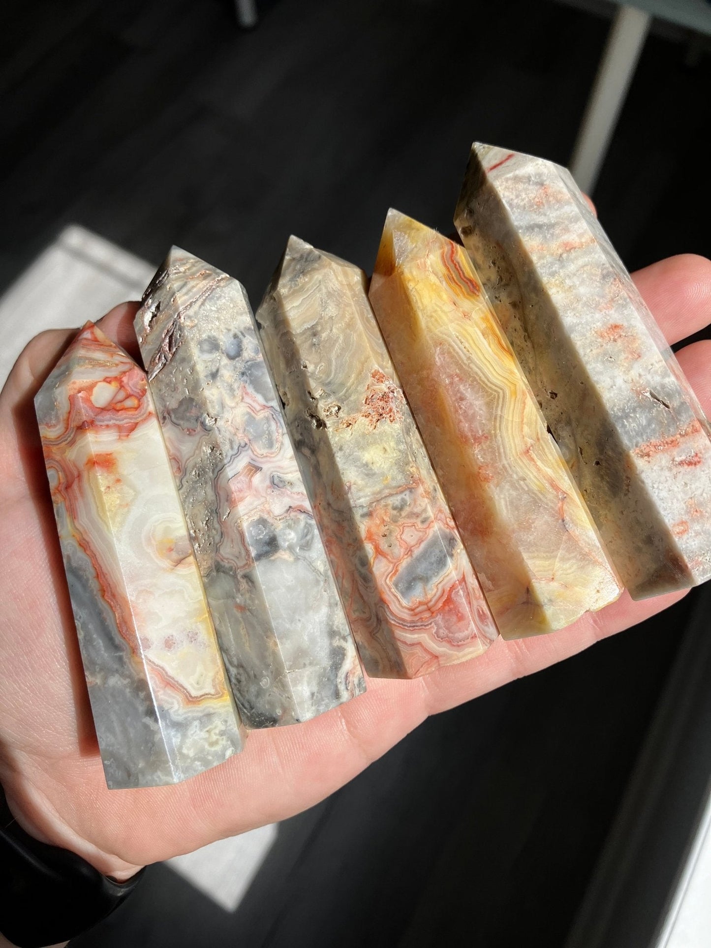 Crazy Lace Agate Tower – 4” Tall