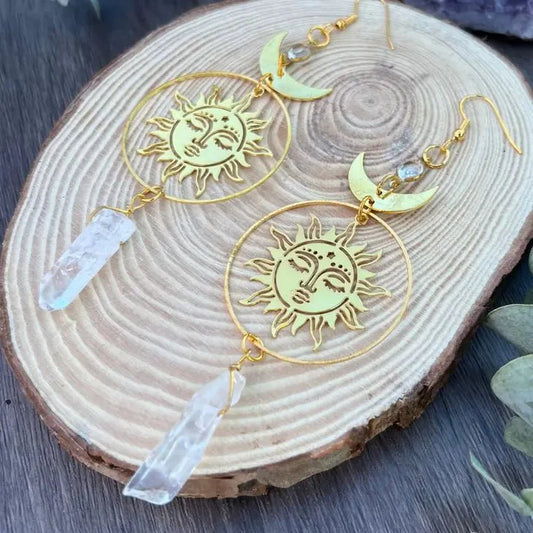 Moon & Sun Clear Quartz Earrings