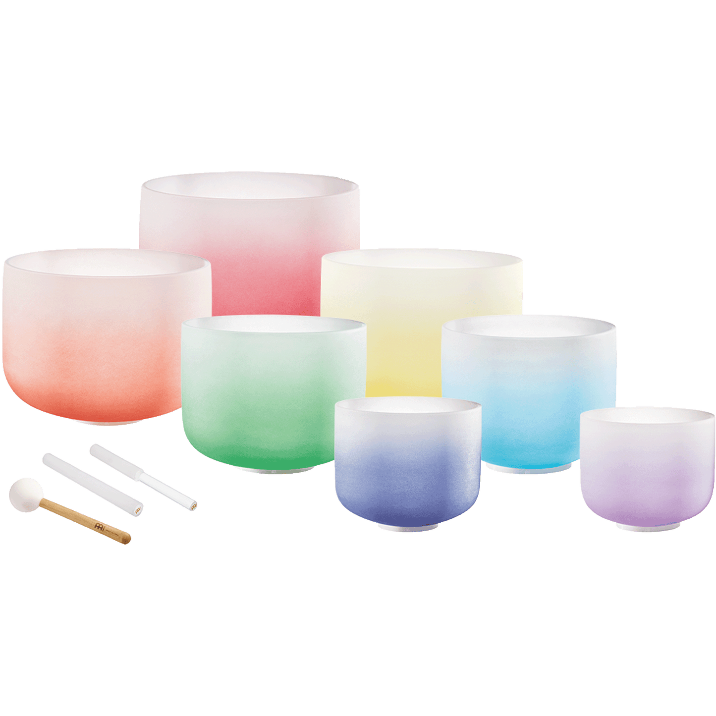 7 Chakra Color Quartz Crystal Singing Bowls Set (8"-14") – Gradient Chakra Healing Set – 440 Hz Color Crystal Singing Bowl Set