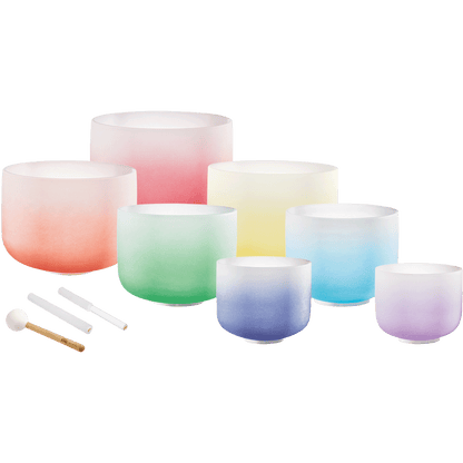 7 Chakra Color Quartz Crystal Singing Bowls Set (8"-14") – Gradient Chakra Healing Set – 440 Hz Color Crystal Singing Bowl Set