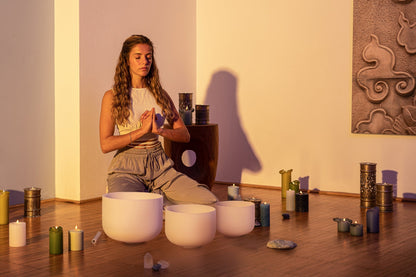 432 Hz Crystal Singing Bowls 8” F4, 10” D4, 12” C4 - Pure Harmony Set – 432 Hz White-Frosted Crystal Singing Bowl Set