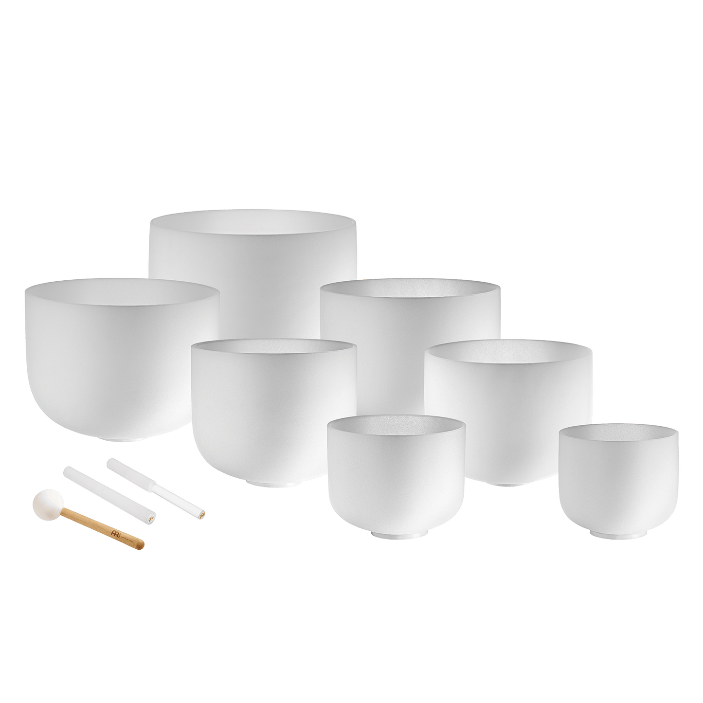 432 Hz Crystal Singing Bowl Chakra Set - 7 Pure White Quartz Bowls (8"–14")