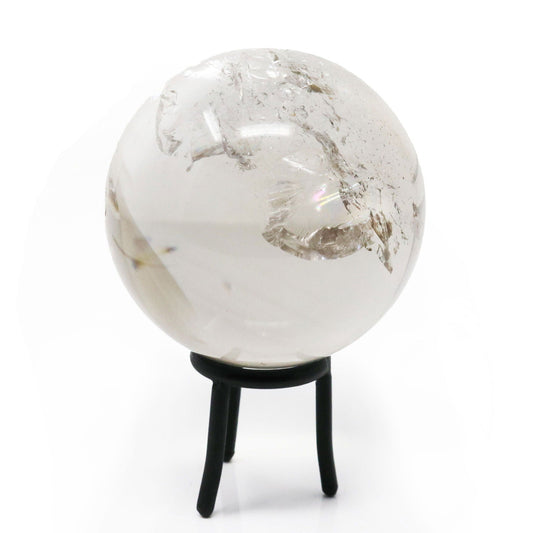 Quartz Sphere – Clear with Slight Smoky Hue on Lucite Ring Stand –
