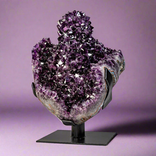 Amethyst Crystal Stalactite Specimen on Custom Fitted Stand –
