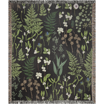 Plant Leaves Woven Blanket With Wild Flowers. Botanical Blanket For Plant Lover. Mothers Day Gift For Plant Lady Or Garden Lover. Wildflower