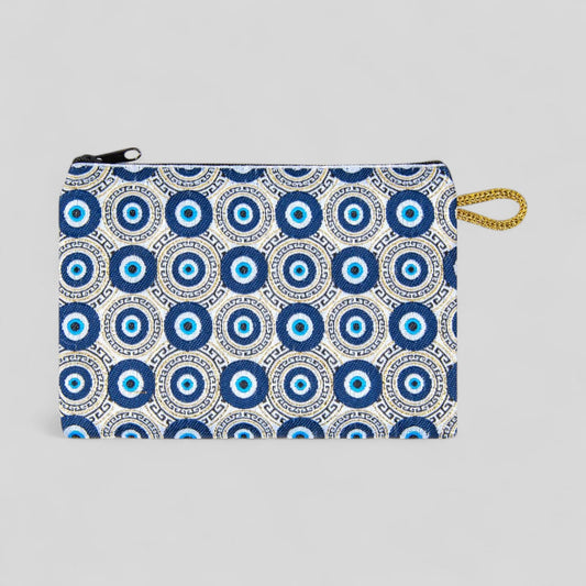 Cute Mini Round Key Evil Eye Pattern Woven Zipper Coin Purse