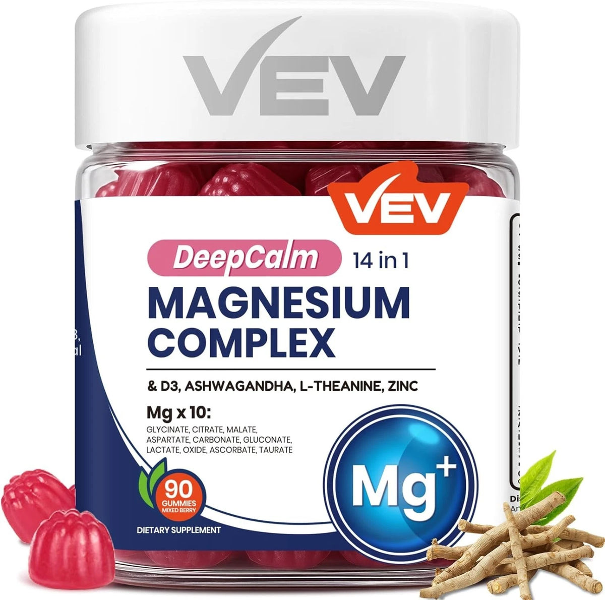 VEV Magnesium Citrate & Glycinate Gummies for Adults – 14-in-1 –
