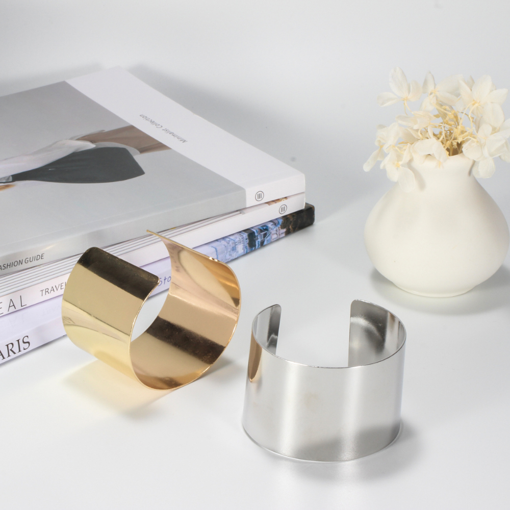 Wide Cuff Bangle Bracelet - Adjustable Gold & Silver –