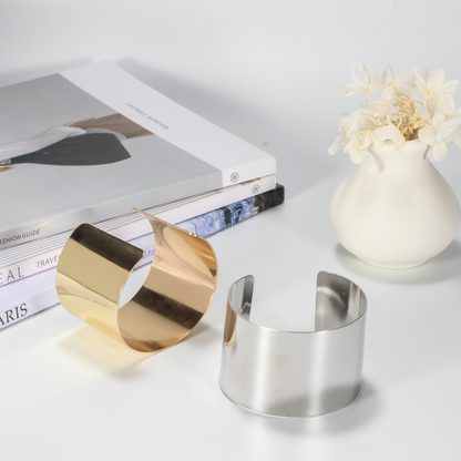 Wide Cuff Bangle Bracelet - Adjustable Gold & Silver –
