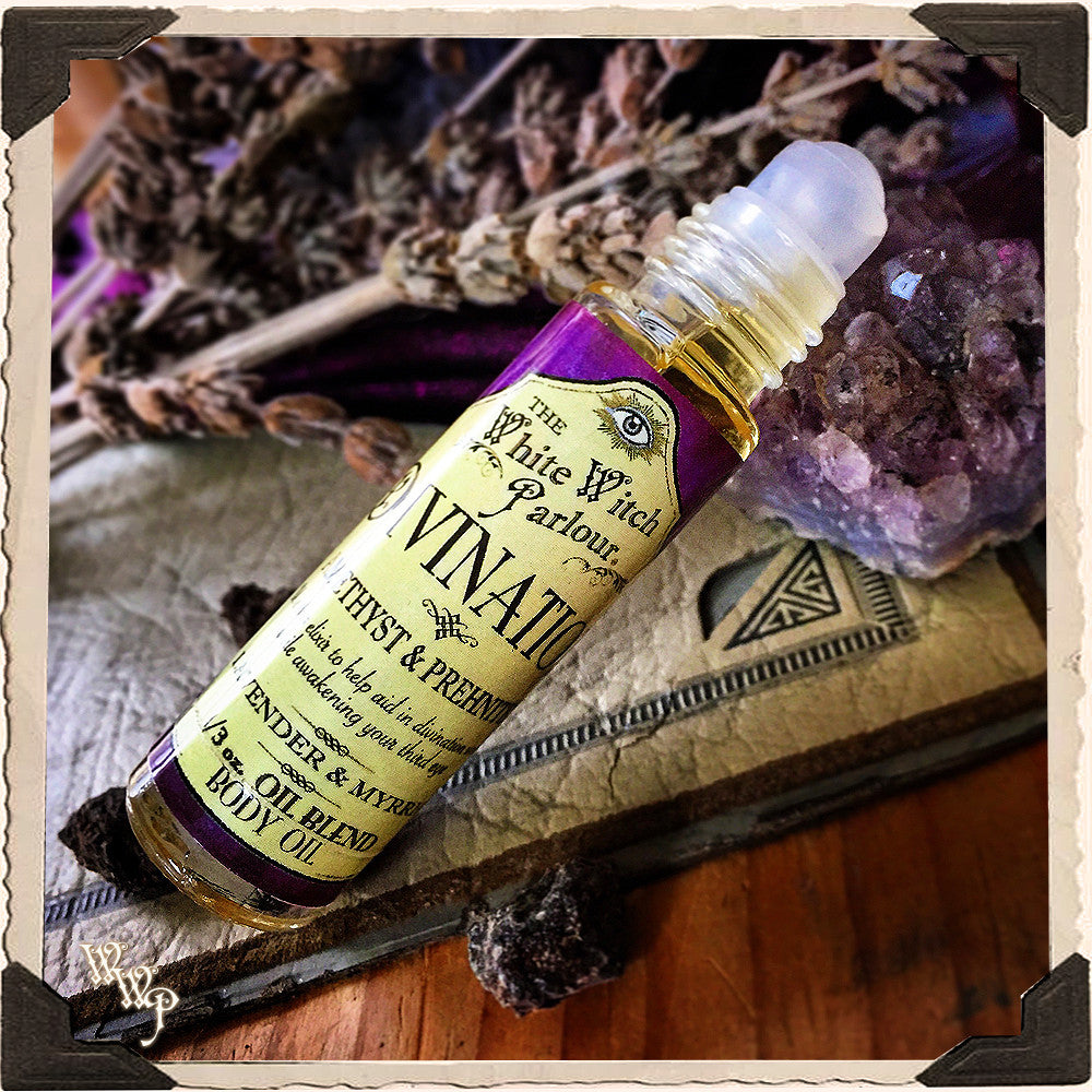 DIVINATION Elixir BODY OIL Rollon. Scent of Lavender, Myrrh. Blessed by Amethyst, Prehnite Crystals. – aromatherapy, perfume, oils