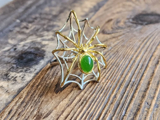 AA Spider Jade Ring, Set in Sterling Silver –
