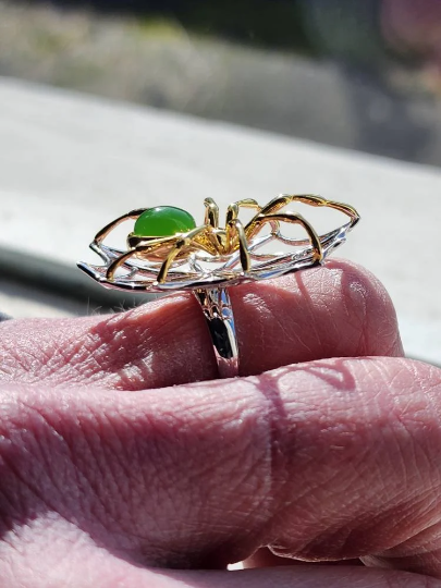 AA Spider Jade Ring, Set in Sterling Silver –