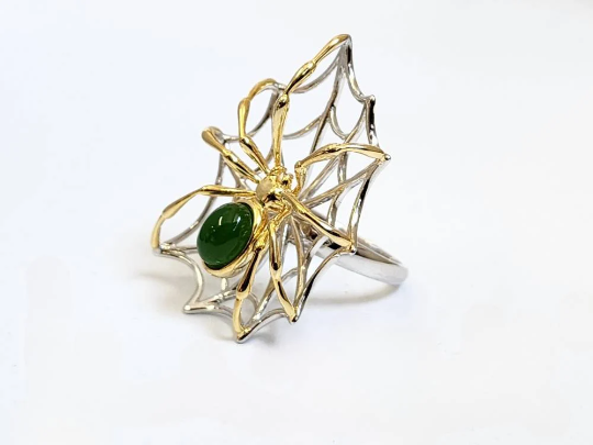 AA Spider Jade Ring, Set in Sterling Silver –