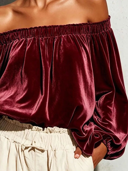Off-Shoulder Velvet Long Sleeve Top