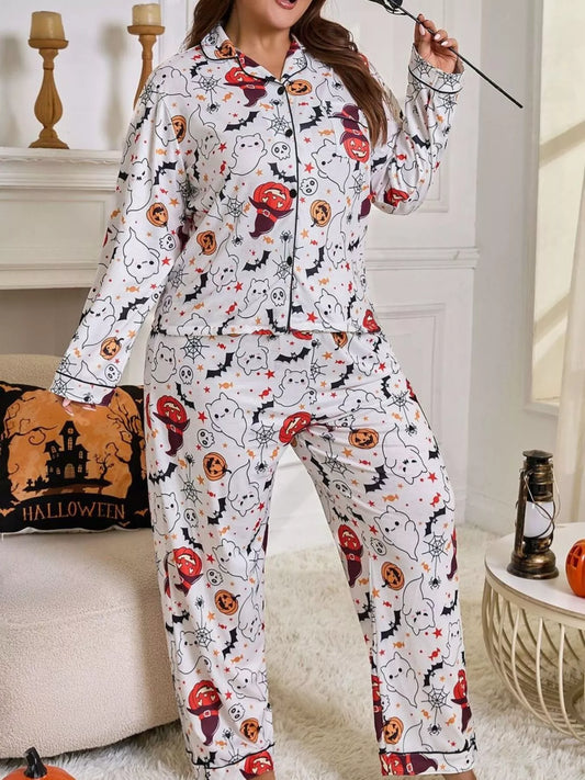 Halloween Ghost & Pumpkin Print Two-Piece Lounge Set
