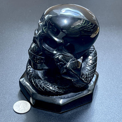 Large Skull and Snake Obsidian Carving – Art & Collectibles > Sculpture > Art Objects