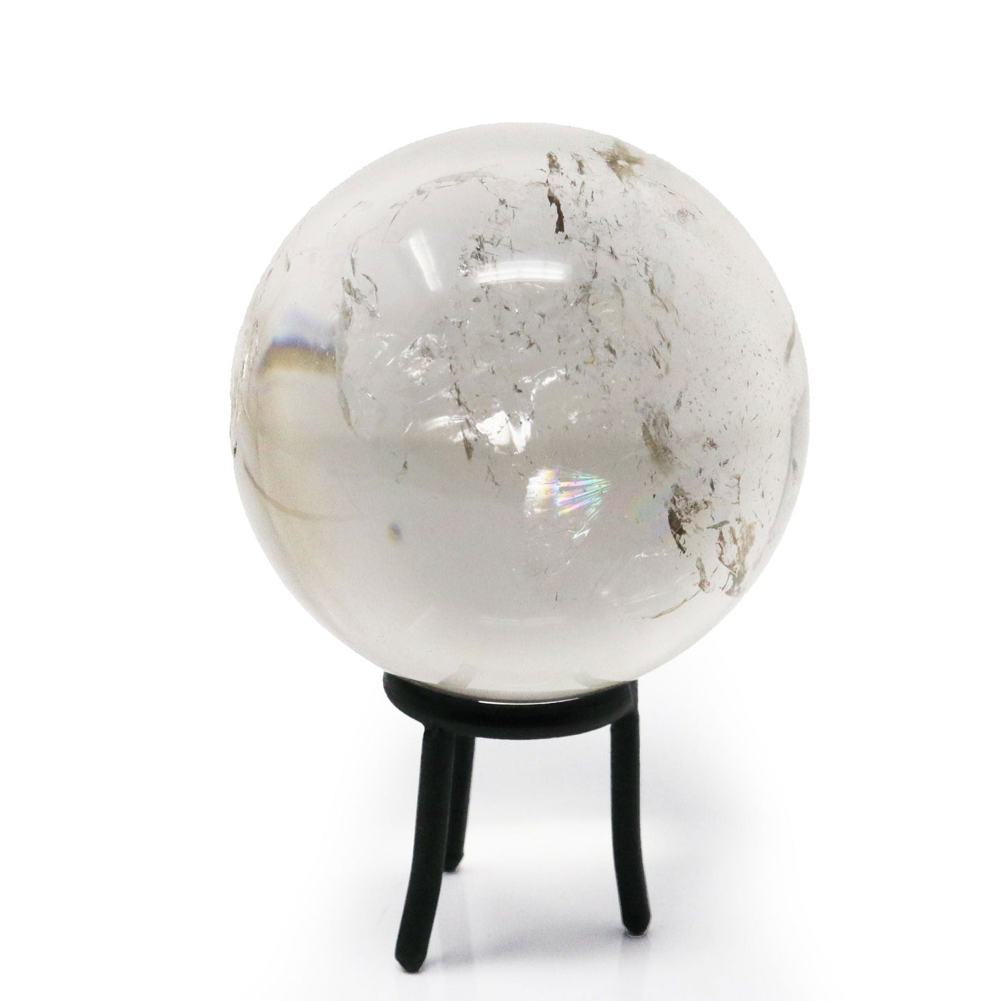 Quartz Sphere – Clear with Slight Smoky Hue on Lucite Ring Stand –