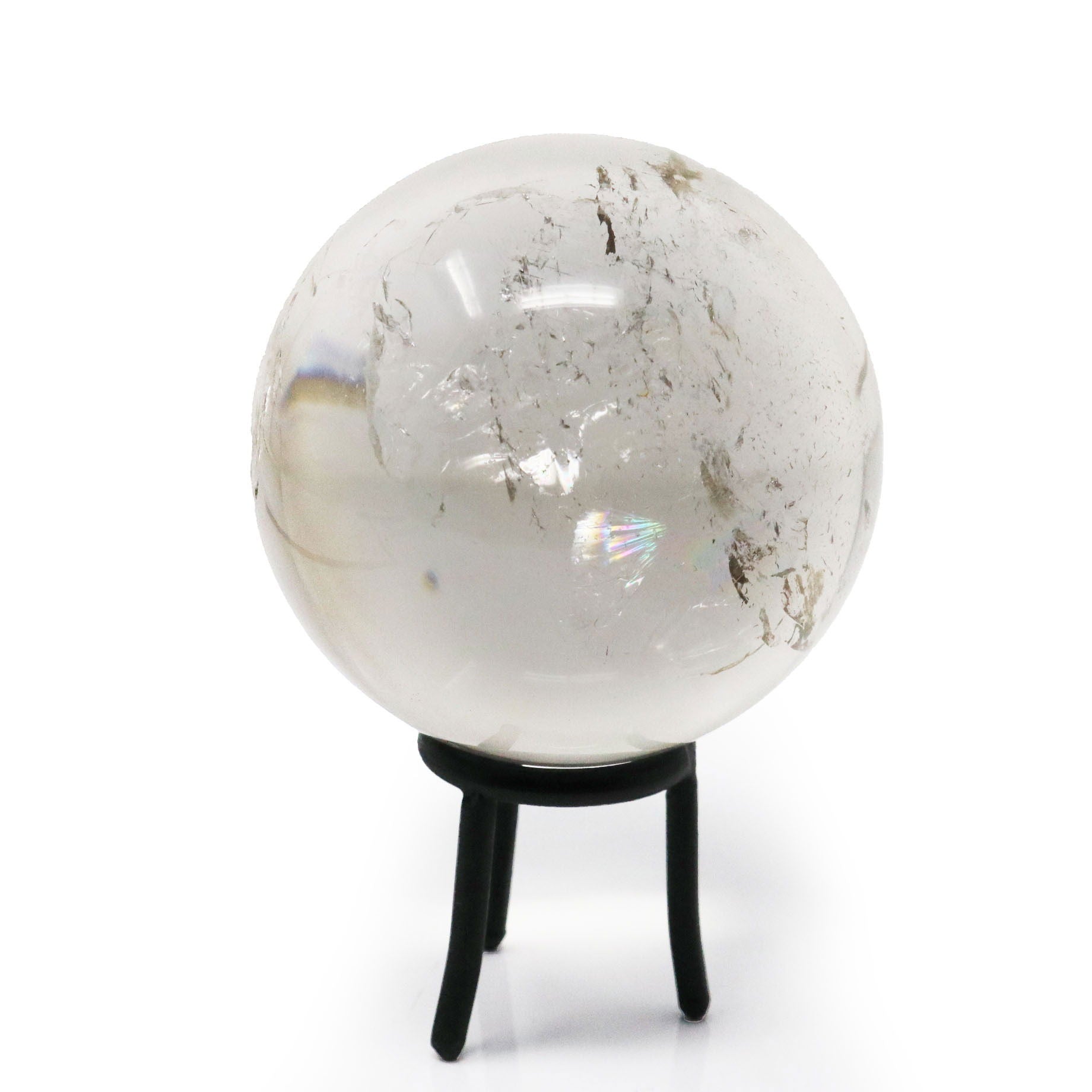 Quartz Sphere – Clear with Slight Smoky Hue on Lucite Ring Stand –