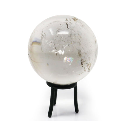 Quartz Sphere – Clear with Slight Smoky Hue on Lucite Ring Stand –