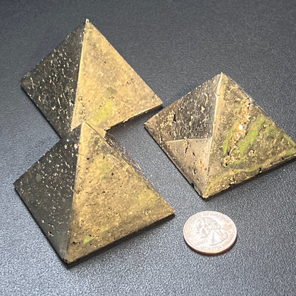 Pyrite Pyramid Druzy Carving – 2" Golden Crystal Polished Decor