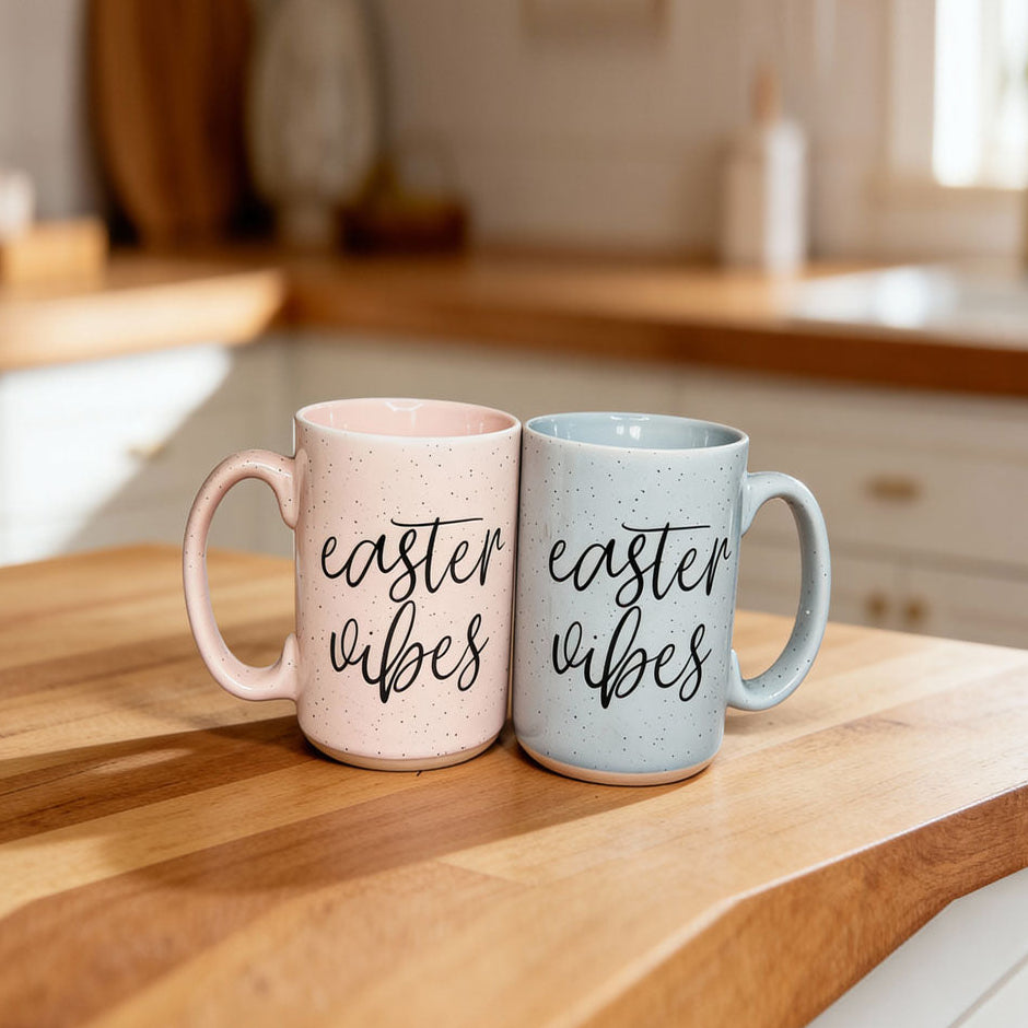 Easter Vibes Speckled Ceramic Mug - 16oz Pink or Blue – Mugs - Seasonal
