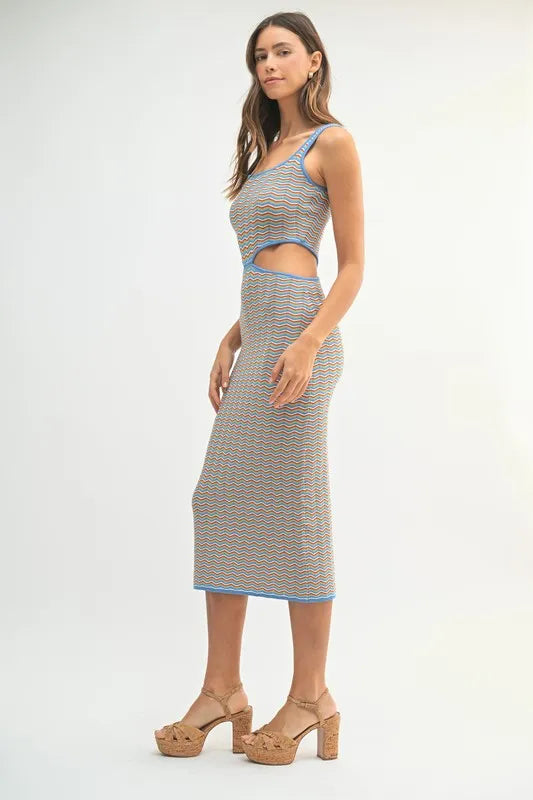 Multi Color Chevron Knit Bodycon Midi Dress –