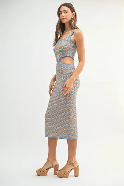 Multi Color Chevron Knit Bodycon Midi Dress –
