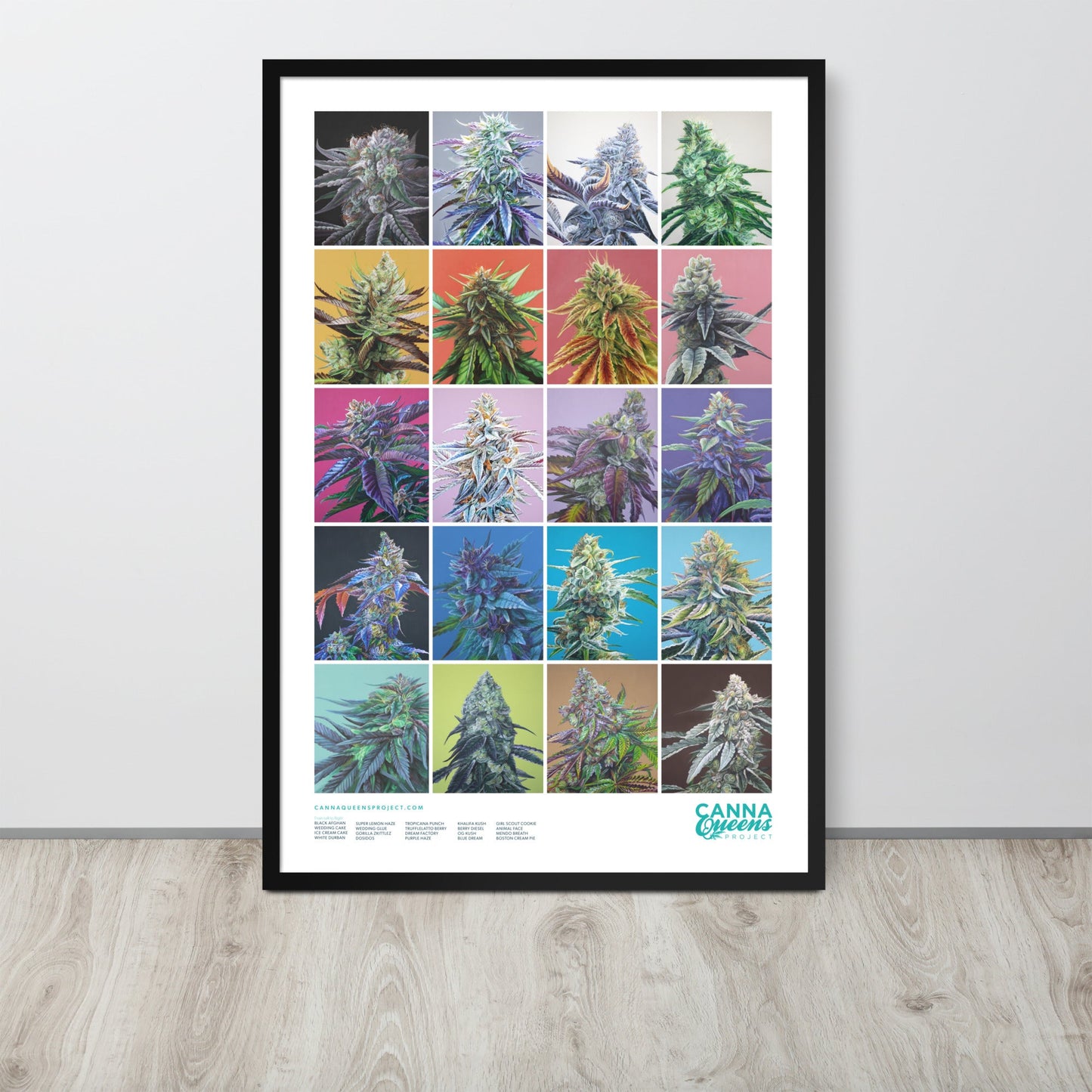 Framed Cannabis Strains Poster 24x36 - 20 Strains Art – Black Posters, Prints, & Visual Artwork