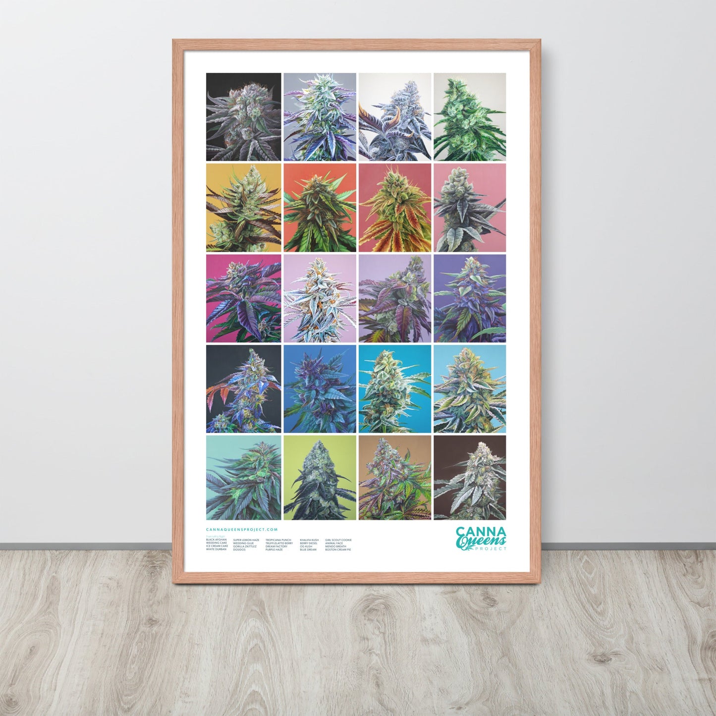Framed Cannabis Strains Poster 24x36 - 20 Strains Art – Red Oak Posters, Prints, & Visual Artwork