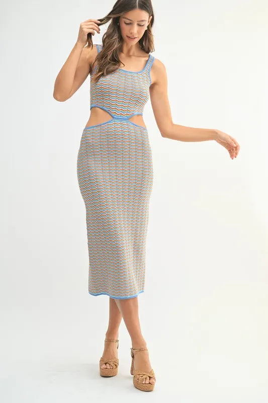 Multi Color Chevron Knit Bodycon Midi Dress –