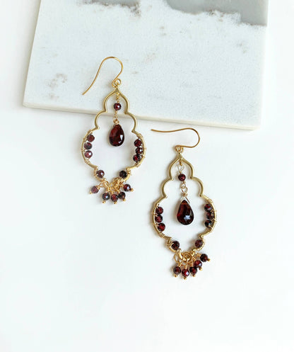 Moroccan Garnet Chandelier Earrings