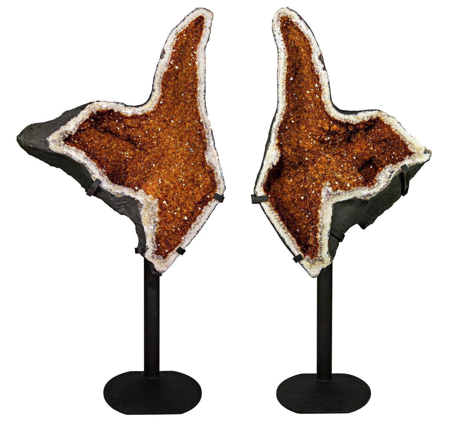 Citrine Geode Pair Cathedral Crystal on Steel Stands – Crystals & Minerals