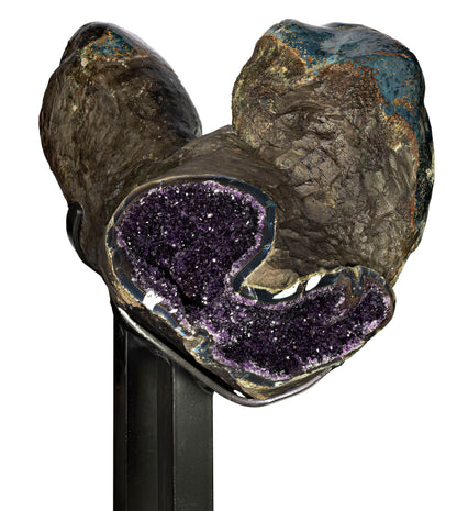 Amethyst Multi-Vug Geode with Calcite - Custom Steel Stand – Crystals & Geodes