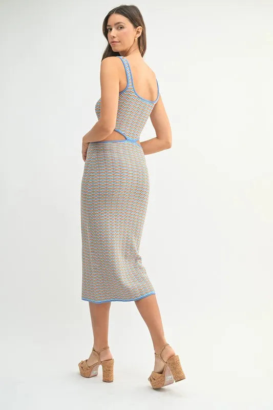 Multi Color Chevron Knit Bodycon Midi Dress –