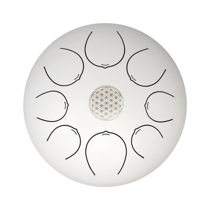 30cm Pentatonic Steel Tongue Drum – White Flower of Life Design with Travel Bag –
