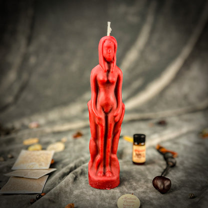 Female Figural Candle Spell Kit - Sympathetic Magic & Personal Power – Red (Passion) Candle Spell Kit